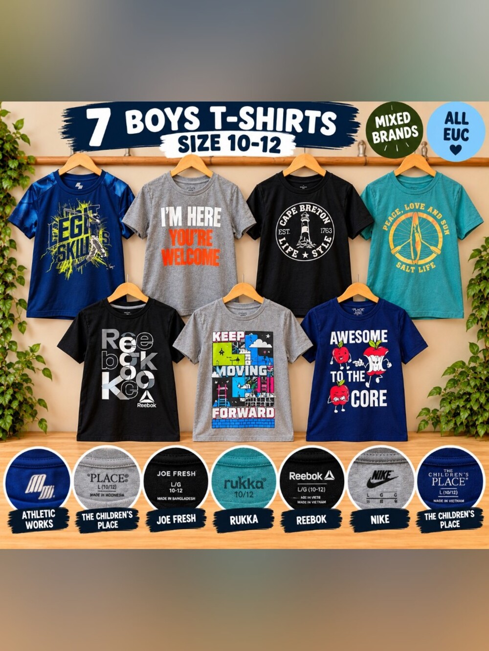 Mixed Brands Boys Graphic Tee 7 Pack - Assorted Colors (Size 10-12)